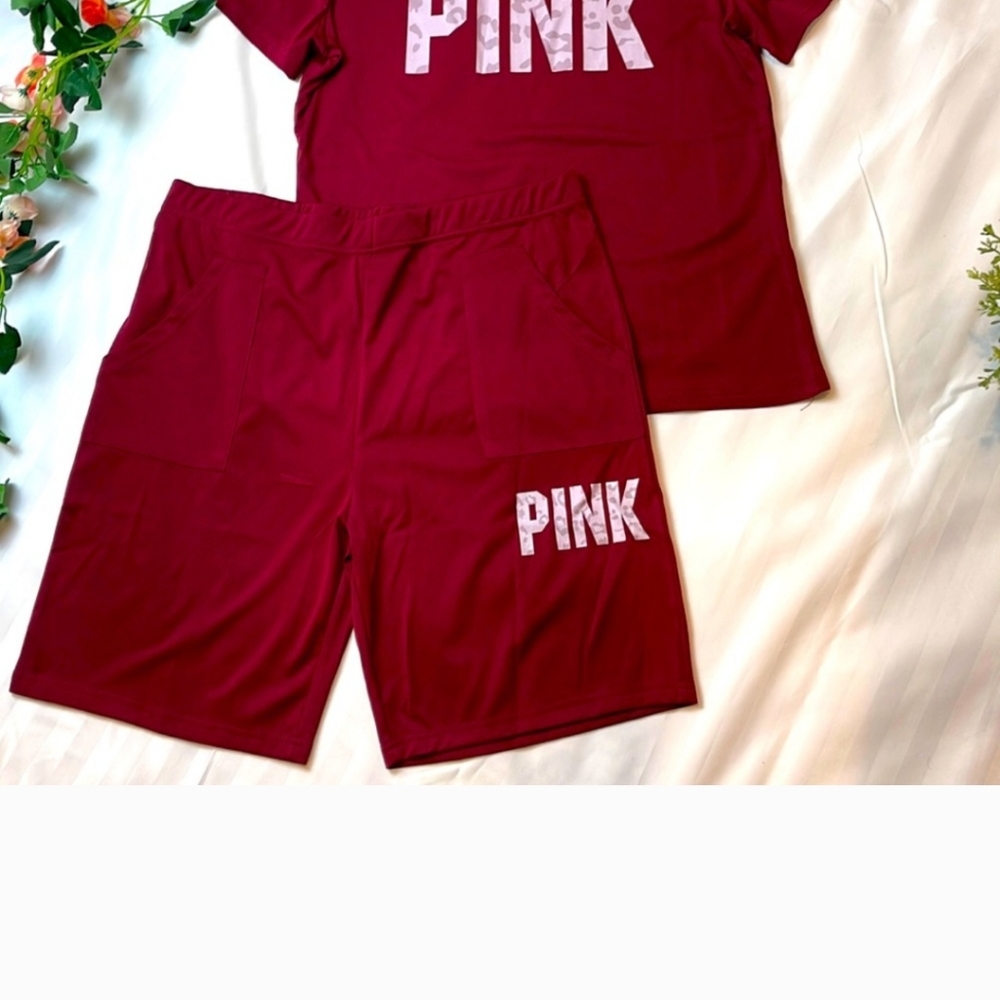 Sporty Lounge Casual Letter Print Women Two Piece Burgundy Set Size XL RefB031